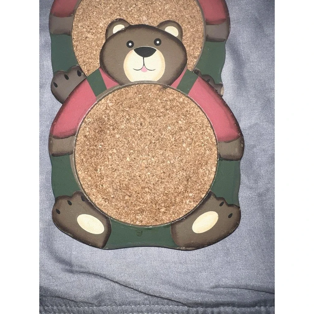 Christmas Teddy Bear‎ Coaster Set Wooden Country Bears Cork